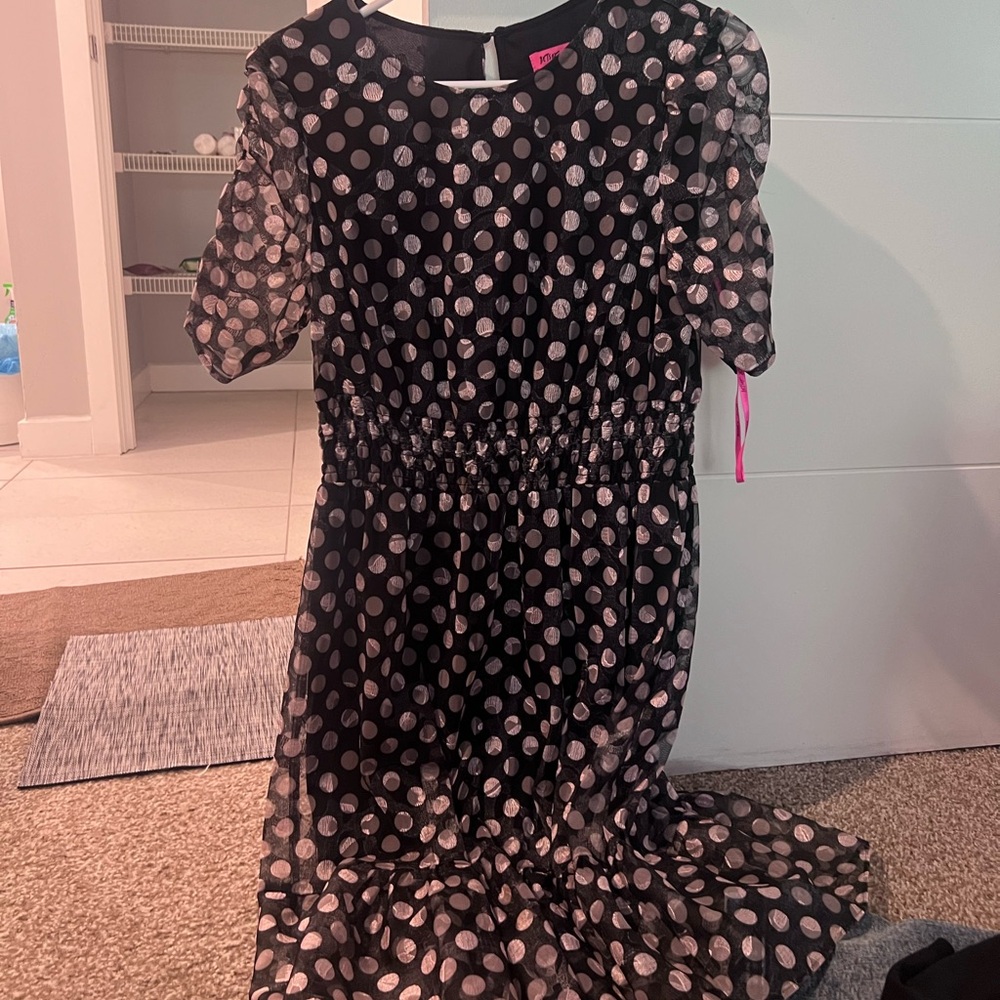 Betsey Johnson Black Dress with Silver Polka Dots